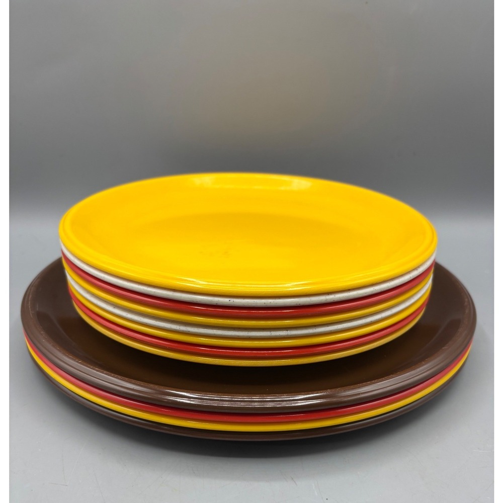Vtg 12 Pc Rubbermaid Melamine Plates Set Mixed Lot Yellow Red Brown Retro MCM